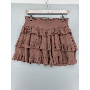Love Tree Tiered Mini Skirt Womens Large Mauve Brown Smocked Ruffle Boho
